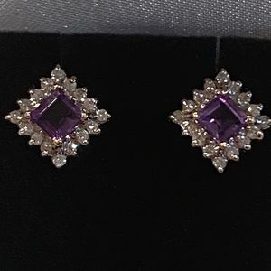 SOLD ON eBAY 14kt Yellow Gold Amethyst/Diamond Halo Earrings, Approx. 1.50 CTs.
